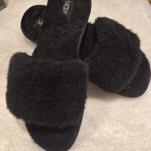UGG Women's Plush Black Slide Slippers